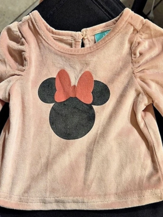 Disney Other - Disney Minnie Mouse Baby Long Sleeve Top Size 3/6M Pink & Black